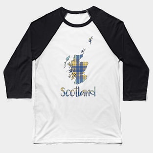 Scotland Blue and Yellow Tartan Map Typography Design Baseball T-Shirt